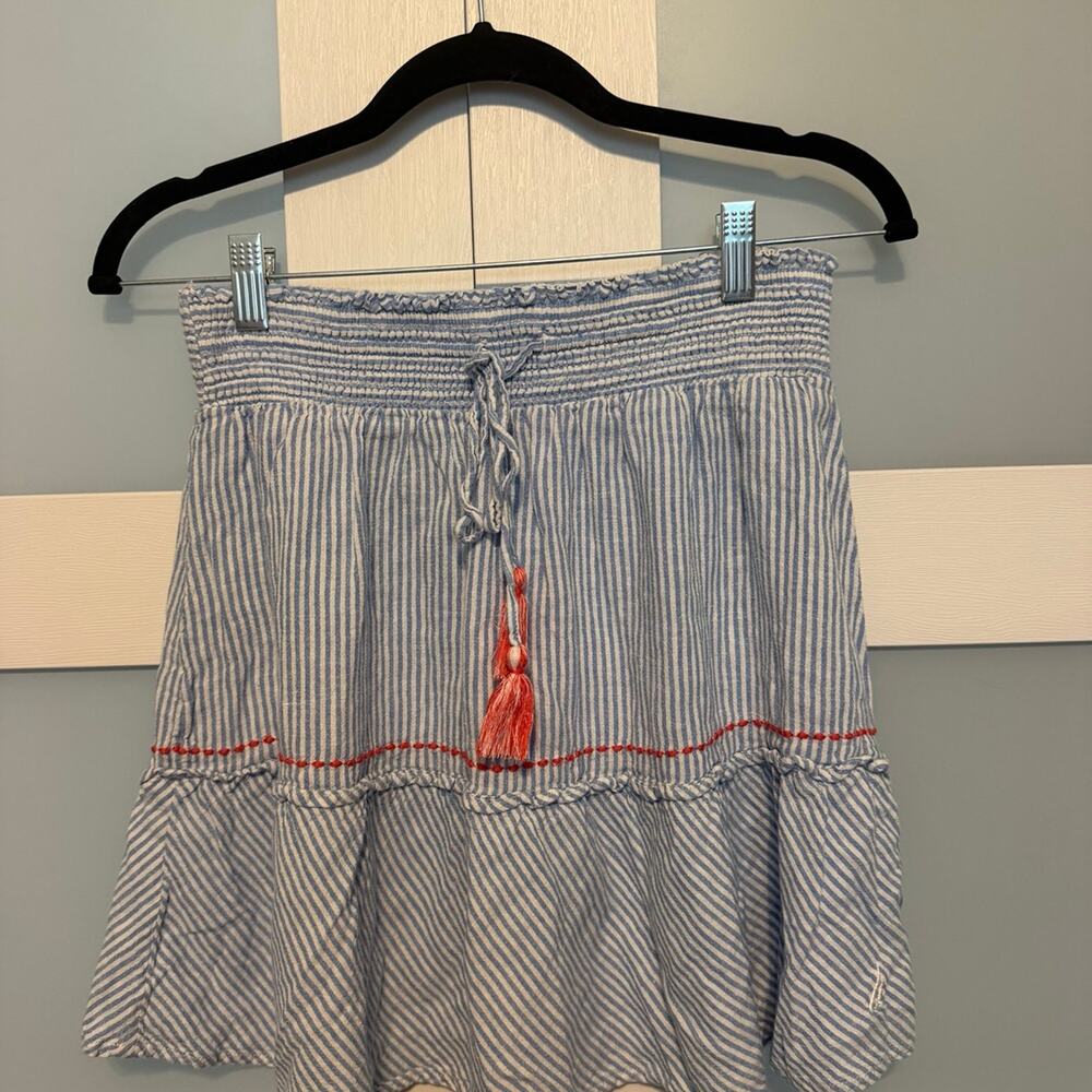 Nautica Womens Small Blue White Stripe Tiered Mini Skirt Tassel Pull-On Coastal